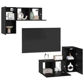 TV-Cabinet-Set mit Regal mit Speicher mit Tür 4 pcs Schwarz Eiche 60 x 30 x 30 cm