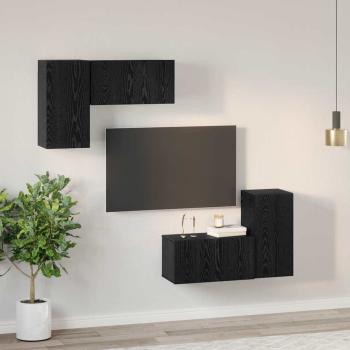 TV-Cabinet-Set mit Regal mit Speicher mit Tür 4 pcs Schwarz Eiche 60 x 30 x 30 cm