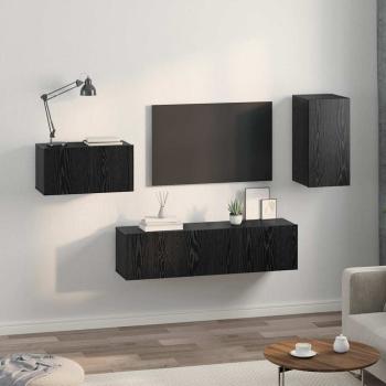 TV-Schrank-Set mit Regal Sonstiges 4 pcs Schwarz Eiche 30,5 x 30 x 60 cm
