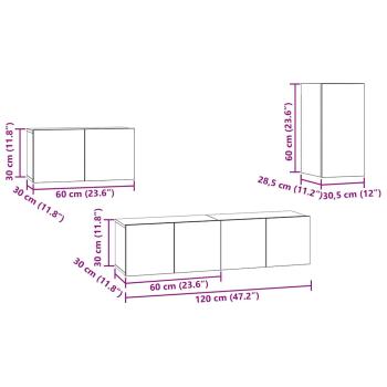 TV-Schrank-Set mit Regal Sonstiges 4 pcs Schwarz Eiche 30,5 x 30 x 60 cm