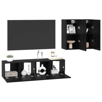 TV-Schrank-Set mit Regal 4 pcs Schwarz Eiche 120 x 30 x 30 cm