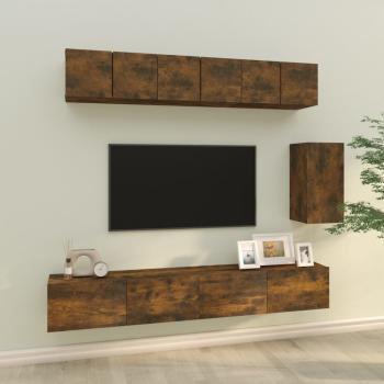 ARDEBO.de - 6-tlg. TV-Schrank-Set Räuchereiche Holzwerkstoff