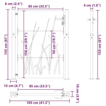 Gartentor Schwarz 105 x 150 cm Pulverbeschichteter Stahl