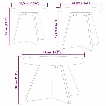 Couchtisch 3 pcs Natürlich 49 x 49 x 30 cm Massivkiefer