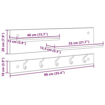 Wandmontierter Kleiderständer mit Regal Altholz 90 x 15 x 36 cm