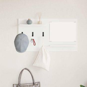 Wandmontierter Kleiderständer mit Regal mit Speicher mit Spiegel Weiß 90 x 10 x 50 cm