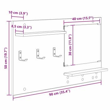 Wandmontierter Kleiderständer Schwarz Eiche 90 x 10 x 50 cm
