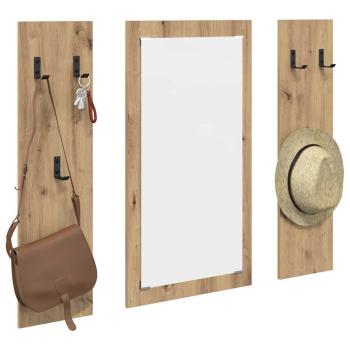 Wandmontierter Kleiderständer mit Speicher mit Spiegel Eiche handwerklich