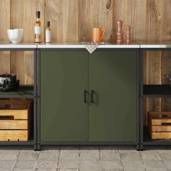 Küchenlagerregal mit Regal mit Speicher mit Tür Olivgrün 60 x 50 x 92 cm Stahl