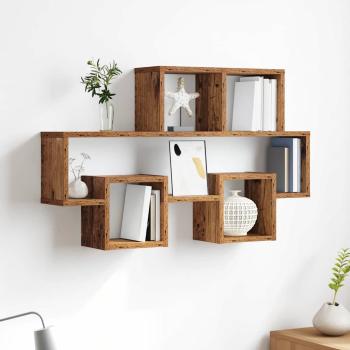 ARDEBO.de - Wandregal mit Regal mit Speicher Altes Holz 82 x 15 x 51 cm Holzwerkstoff
