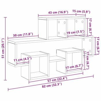 Wandregal mit Regal Schwarz Eiche 82 x 15 x 51 cm Holzwerkstoff