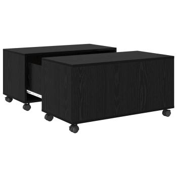 Couchtisch mit Rad Schwarze Eiche 75 x 75 x 38 cm Holzwerkstoff