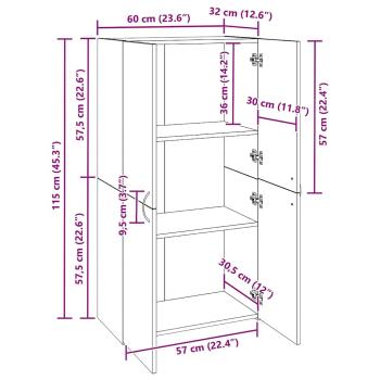 Büroschrank mit Regal mit Speicher mit Tür Altholz 60 x 32 x 115 cm Holzwerkstoff