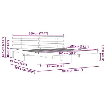 Bettgestell Wachsbrown 200x200 cm Massivholz Kiefer