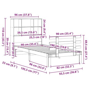 Massivholzbett mit Regal ohne Matratze 90x190 cm Kiefer