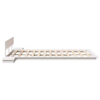 Bodenbettgestell mit Nachttischen Weiß 140x190cm Massivholz