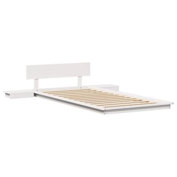 Bodenbettgestell mit Nachttischen Weiß 100x200cm Massivholz