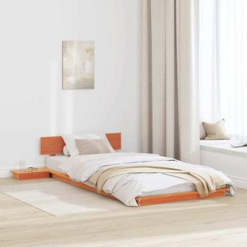ARDEBO.de - Fußbodenbettgestell mit Nachttischen Gewachst Braun 80x200cm Massivholz