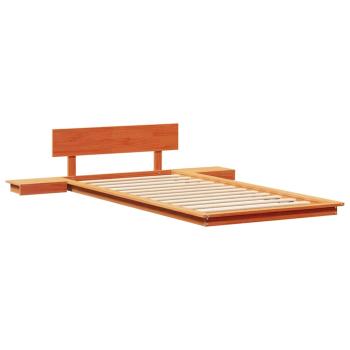 Fußbodenbettgestell mit Nachttischen Gewachst Braun 80x200cm Massivholz