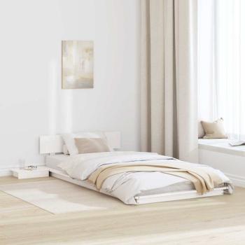 ARDEBO.de - Bodenbettrahmen mit Nachttischen Weiß 90x190cm Massivholz