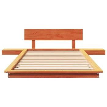 Bodenbettgestell mit Nachttischen Wachsbraun 90x190cm Massivholz