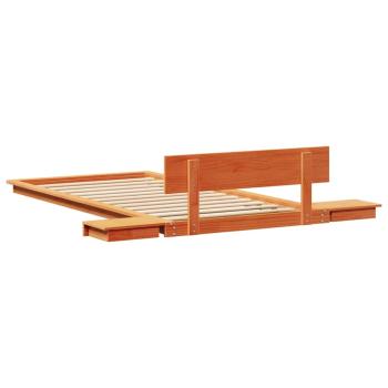 Bodenbettgestell mit Nachttischen Wachsbraun 90x190cm Massivholz