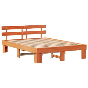 Bettgestell mit Kopfteil Wachsbrown 150x200 cm Massivholz Kiefer