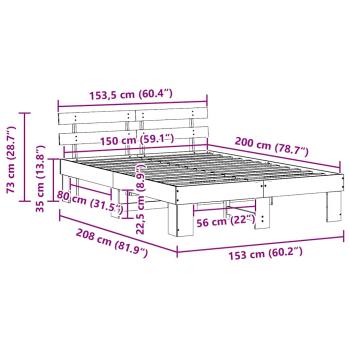 Bettgestell mit Kopfteil Wachsbrown 150x200 cm Massivholz Kiefer