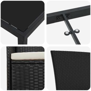 7-teiliges Garten-Dining-Set mit Kissen, schwarzes Poly-Rattan