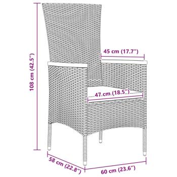 7-teiliges Garten-Dining-Set mit Kissen, schwarzes Poly-Rattan