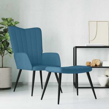 ARDEBO.de - Relaxsessel mit Hocker Blau Samt