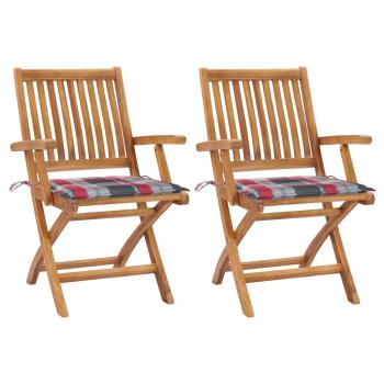 ARDEBO.de - Gartenstühle 2 Stk. Rote Karomuster-Kissen Massivholz Teak