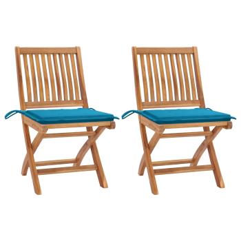 ARDEBO.de - Gartenstühle 2 Stk. mit Blauen Kissen Teak Massivholz