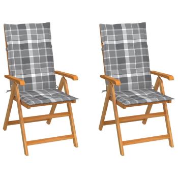 ARDEBO.de - Gartenstühle 2 Stk. Graue Karomuster Kissen Massivholz Teak