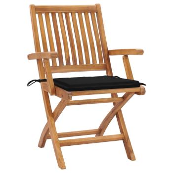 Gartenstühle 2 Stk. mit Schwarzen Kissen Teak Massivholz