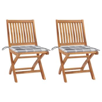 ARDEBO.de - Gartenstühle 2 Stk. Graue Karomuster-Kissen Massivholz Teak