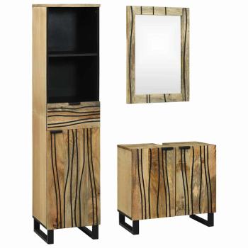 ARDEBO.de - Badezimmermöbel Set 3 pcs Braun Hoch Massives Raues Mango Holz