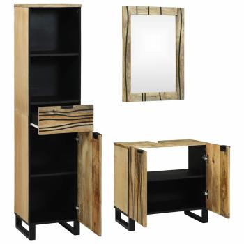 Badezimmermöbel Set 3 pcs Braun Hoch Massives Raues Mango Holz