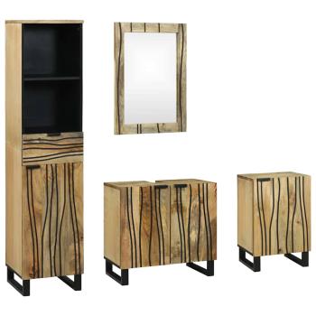 ARDEBO.de - Badezimmermöbel Set 4 pcs Braun Groß Massives, grobes Mangoholz