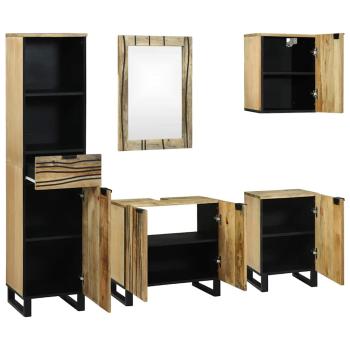 Badezimmermöbel Set 5 pcs Braun Mittel Massives raues Mangoholz