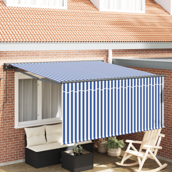 Einziehbare Markise Marineblau und Weiß 350 x 250 cm