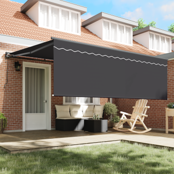 Einziehbare Markise Grau 400 × 300 cm Aluminium, Stoff