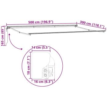 Einziehbare Markise Weiß 500x300 cm Stoff und Aluminium