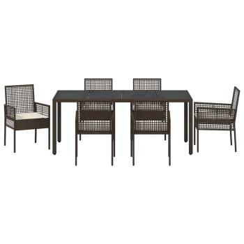 Garten Essgruppe 7 Stk. Braun Poly-Rattan