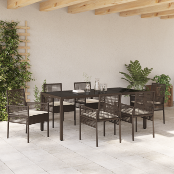 Garten Essgruppe 7 Stk. Braun Poly-Rattan