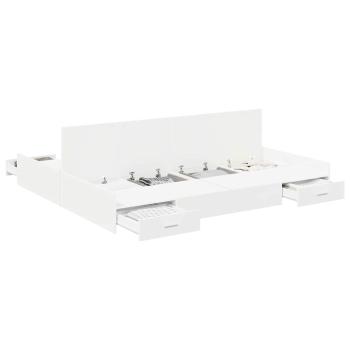Bett mit Stauraum Weiß 200 x 200 cm Wuchsplatte und Spanplatte