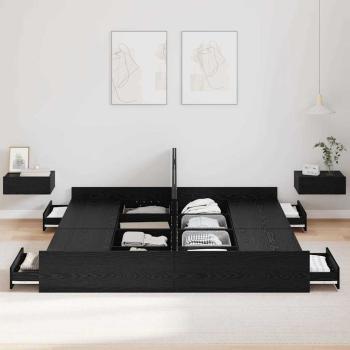 Bett mit Stauraum mit Schubladen mit Kopfteil mit Speicher Schwarze Eiche 200 x 200 cm