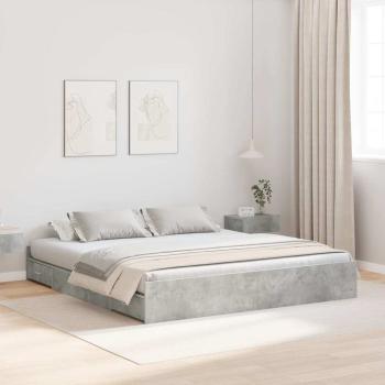 ARDEBO.de - Bett mit Stauraum mit Schubladen mit Kopfteil mit Speicher Betongrau 200 x 200 cm