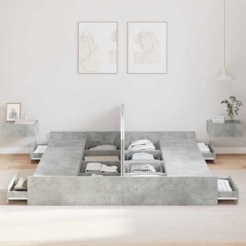 Bett mit Stauraum mit Schubladen mit Kopfteil mit Speicher Betongrau 200 x 200 cm
