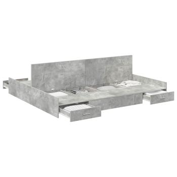 Bett mit Stauraum mit Schubladen mit Kopfteil mit Speicher Betongrau 200 x 200 cm
